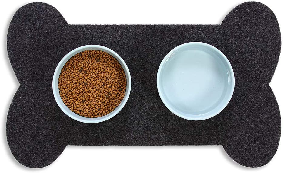 Resilia Feeding Mat for Dog Bowls – Protects Floors from Pet Food and Water, Bone Shape, Gray, 29.5 Inches x 18 Inches