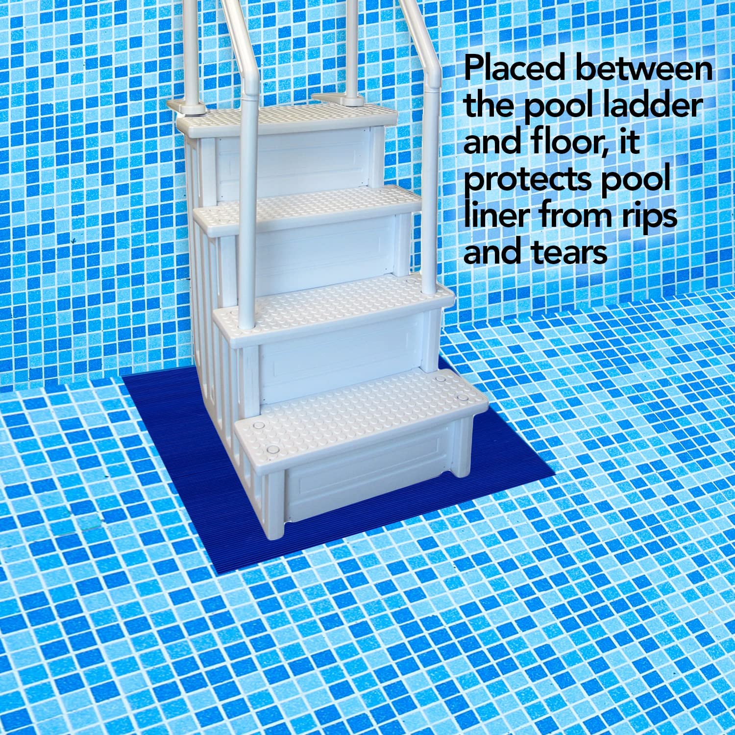 Resilia Stay-Put Swimming Pool Ladder Mat - Non-Slip, Wide Ribbed, Protective Pad, 36 Inches x 36 Inches, 0.125 inch Thick, Powder Blue